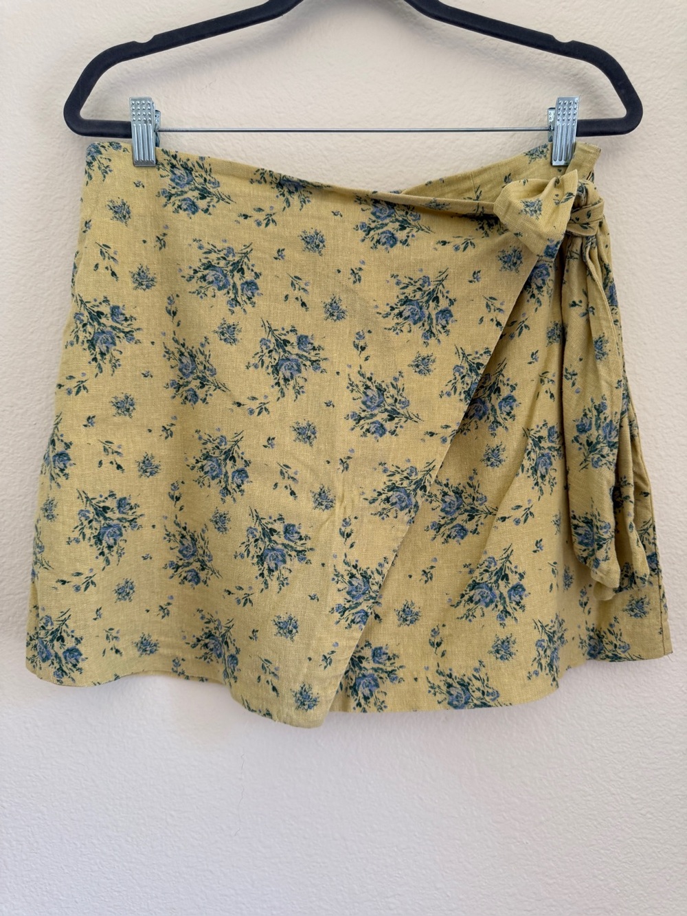 Maison d’Amélie Paris Linen Floral Faux Wrap Tie Skirt Size L